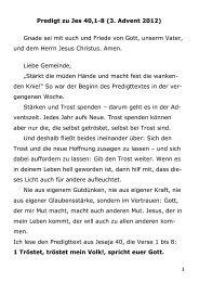 1 Predigt zu Jes 40,1-8 (3. Advent 2012) Gnade sei mit euch und ...