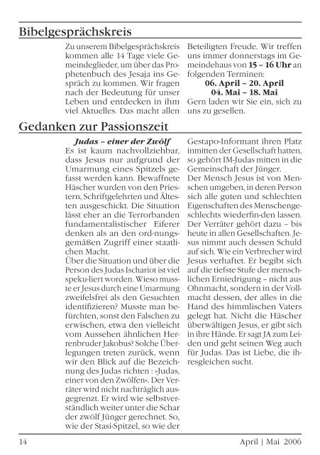 Gemeindebrief April/Mai 2006 - Evangelische Kirchengemeinde ...