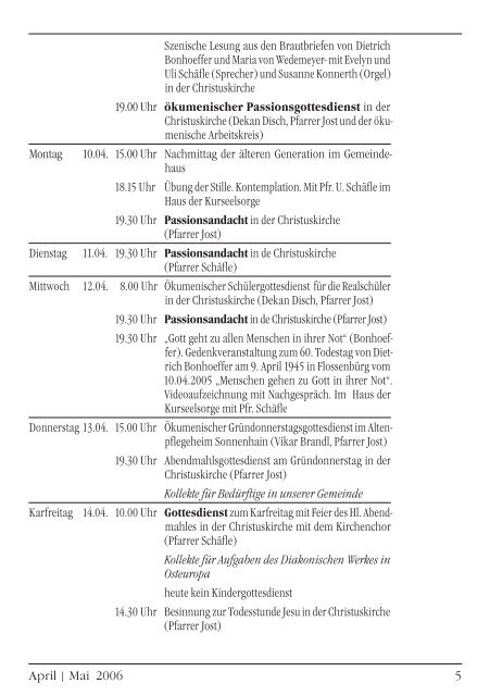 Gemeindebrief April/Mai 2006 - Evangelische Kirchengemeinde ...