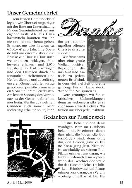 Gemeindebrief April/Mai 2009 - Evangelische Kirchengemeinde ...