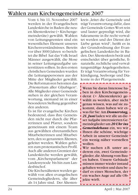 Gemeindebrief April/Mai 2007 - Evangelische Kirchengemeinde ...