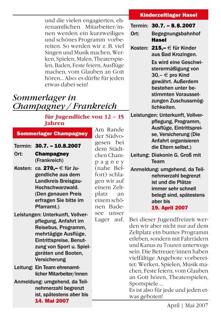 Gemeindebrief April/Mai 2007 - Evangelische Kirchengemeinde ...