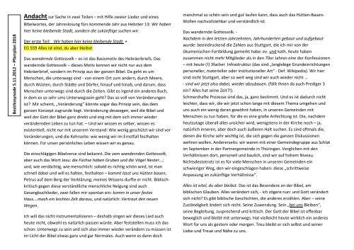 Andachtzur Sache In Zwei Teilen Mit Hilfe Zweier Lieder Und Eines