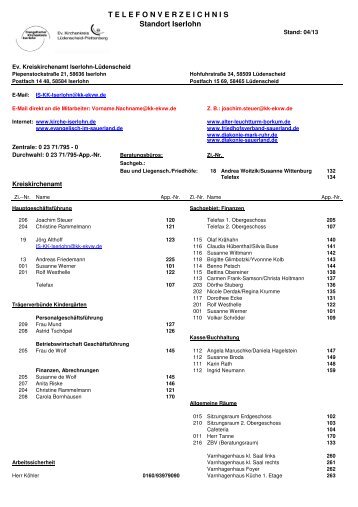 Telefonverzeichnis Iserlohn - Ev. Kirchenkreis Lüdenscheid ...