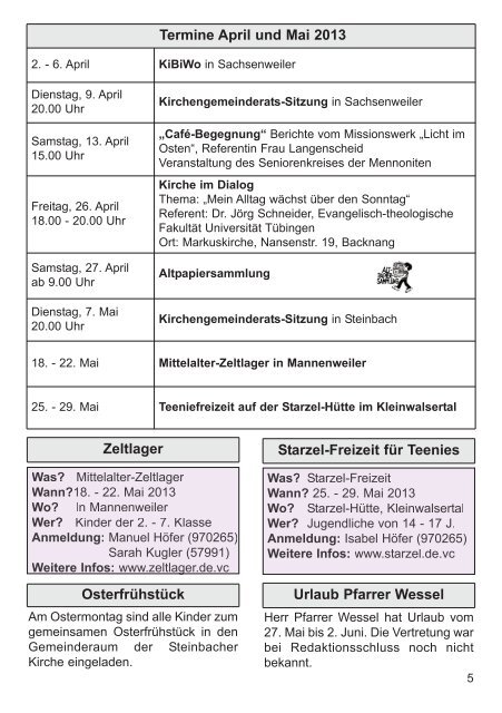 April - Mai 2013 - Evangelische Kirchengemeinde Sachsenweiler ...
