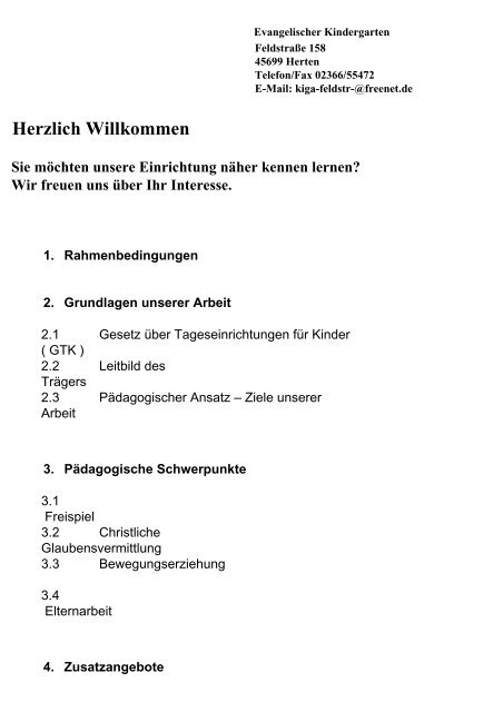 Konzept Des Kindergartens Ev Kirchengemeinde Herten