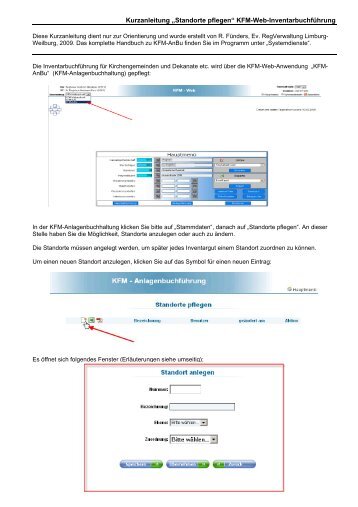 Kurzanleitung „Standorte pflegen“ KFM-Web-Inventarbuchführung