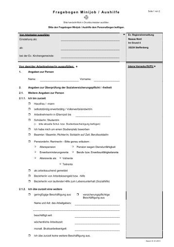 Fragebogen Minijob Kopiervorlage - Ev. Regionalverwaltung ...