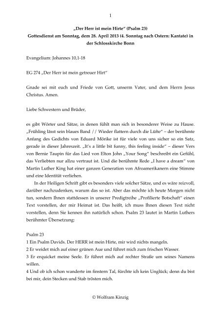 Der Herr ist mein Hirte“ (Psalm 23) - Evangelisch-Theologische ...