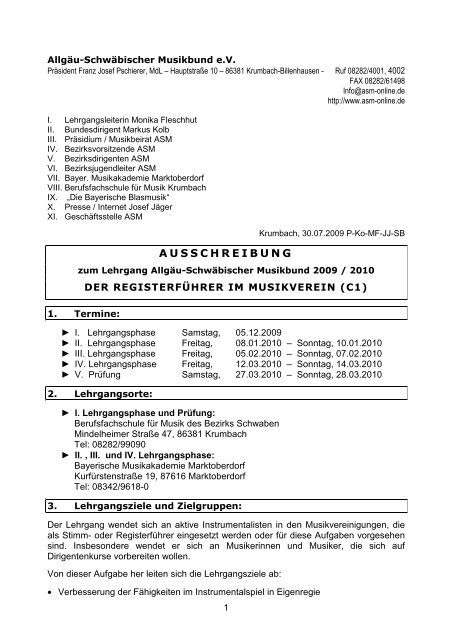 Ausschreibung Registerführer 2010 für email - ASM - Bezirk 10 ...