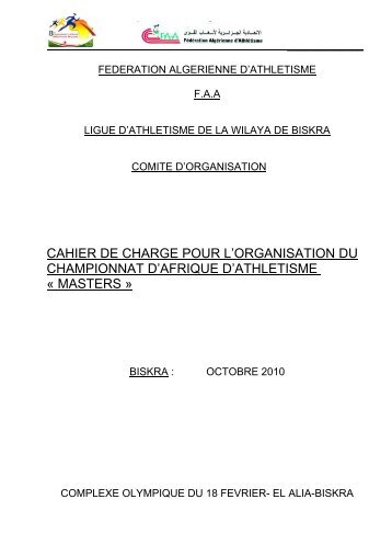 cahier de charge pour l'organisation du championnat d'afrique d'