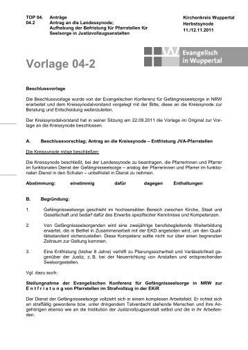 Vorlage 04-2 - Antrag Entfristung JVA-Pfarrstellen - Evangelisch in ...