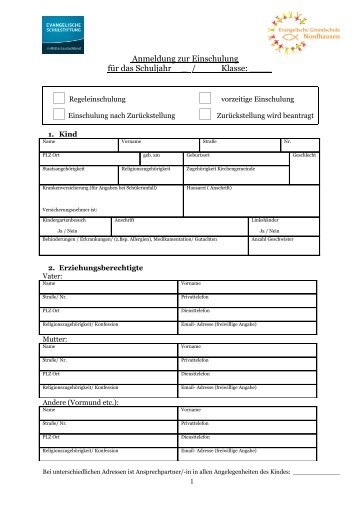 Antragsformular zur Einschulung - Evangelische Grundschule ...