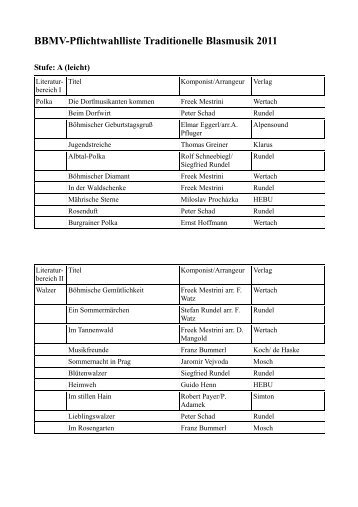 Bbmv-Pflichtwahlliste Traditionelle Blasmusik 2011