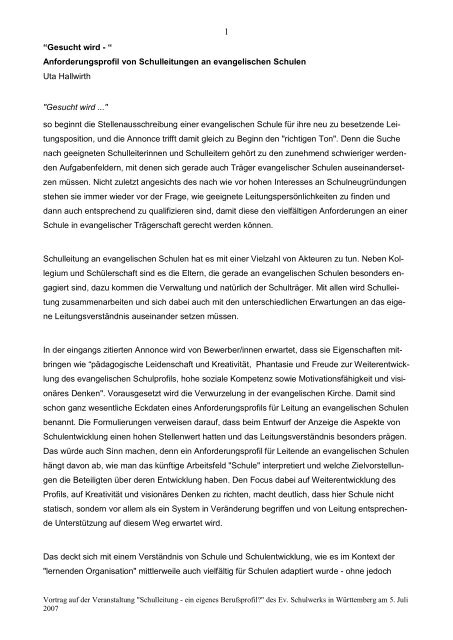 Evangelischen Schulwerk - Evangelisches Schulwerk Baden und ...