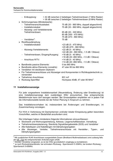 Richtlinien Installation HVA - GA Weissenstein