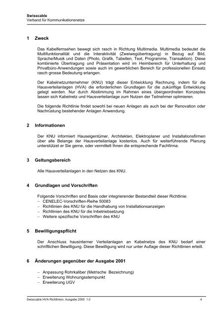 Richtlinien Installation HVA - GA Weissenstein