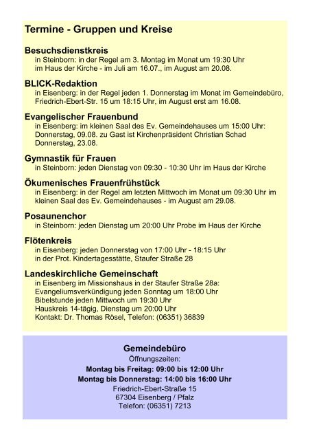 Juli / August 2012 - Protestantische Kirchengemeinde Eisenberg/Pfalz