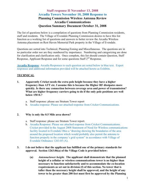 Arcadia Final List November 20 2008.pdf - Village Of Evendale