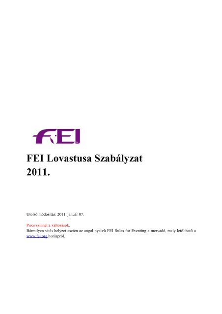 FEI Lovastusa Szabályzat 2011. - military