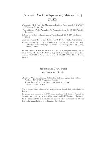 Internacia Asocio de Esperantistaj Matematikistoj (IAdEM ... - Eventoj