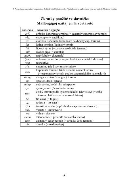 česko–esperantský esperantsko–český slovníček léčivých ... - Eventoj