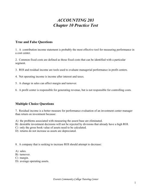 Accounting 203 chapter 10 practice test - Everett Community College