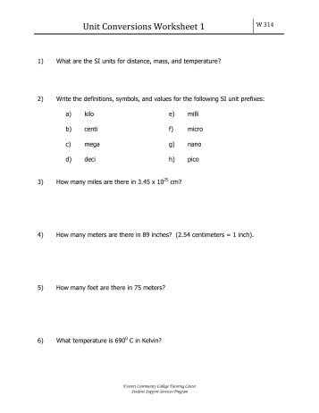 Unit Conversions Worksheet 1 - Everett Community College