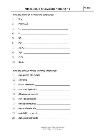 Worksheet Ionic And Molecular Compounds Worksheet mixed ionic covalent and acid compound naming formula 1 everett community college