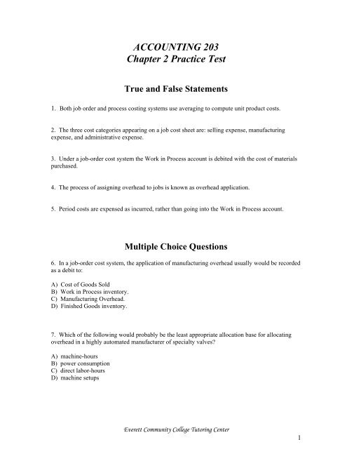 ACCOUNTING 203 Chapter 2 Practice Test - Everett Community ...