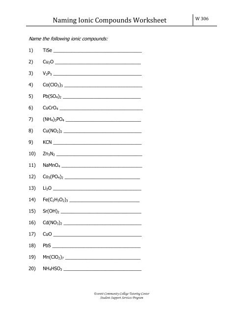 Naming Ionic Compounds Worksheet 1 - Everett Community College