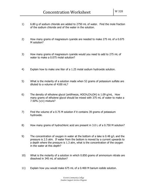 Concentration Worksheet - Everett Community College Concentration Worksheet - Everett Community College