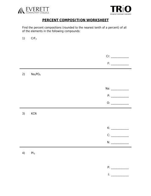 Percent Composition Worksheet Answer Key Chemistry