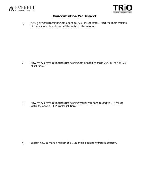 Concentration Worksheet - Everett Community College