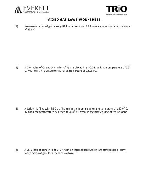 Mixed Gas Laws Worksheet Answers Pdf