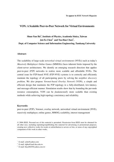 A Scalable Peer-to-Peer Network for Virtual Environments - Evernote