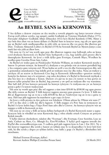 An BEYBEL SANS in KERNOWEK - Evertype