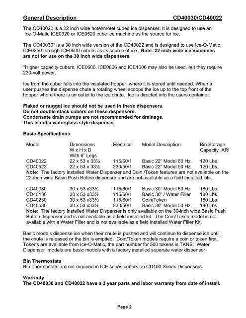 CD40022 Dispenser - Technical Manual - Ice-O-Matic