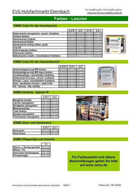 Farben-Lacke-Lasuren EVP - EVG Holzfachmarkt Neugersdorf