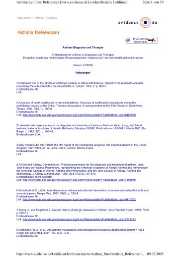 Seite 1 von 59 Asthma Leitlinie: Referenzen [www.evidence.de ...