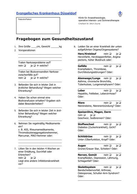 Fragebogen Zum Gesundheitszustand - Evangelisches ...