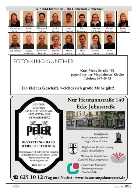 Januar 2013 Gemeindebrief - Ev. Kirchengemeinde Rixdorf