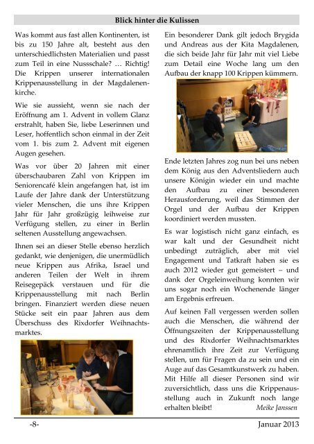 Januar 2013 Gemeindebrief - Ev. Kirchengemeinde Rixdorf