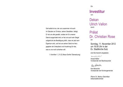 Einladung Investitur - Evangelische Kirchengemeinde Sulz am Neckar
