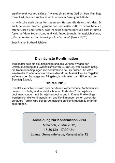 Gemeindebrief Frühjahr 2012 - Evangelische Kirchengemeinde ...