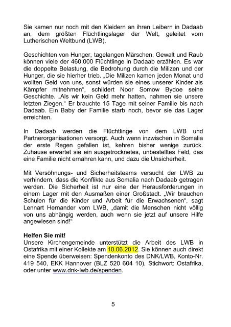 Gemeindebrief Frühjahr 2012 - Evangelische Kirchengemeinde ...