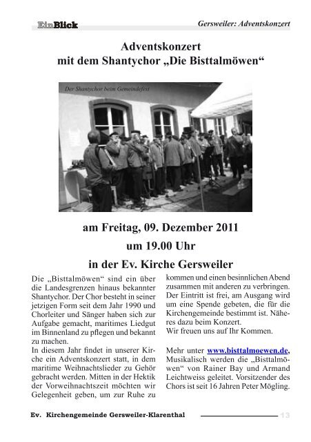 + EinBlick Dezember 2011 - Evangelische Kirche Saar