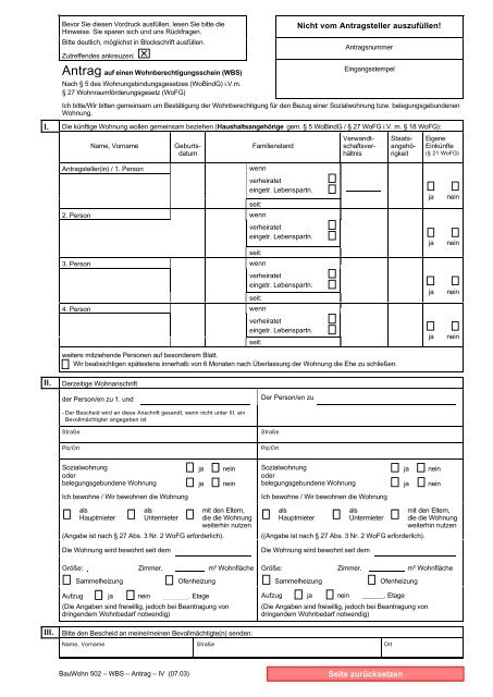 Antrag zum Wohnungsbewerbungsschein - EVM Berlin eG