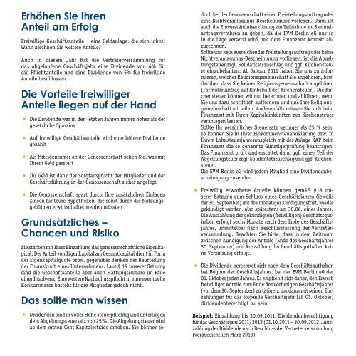 Aktuelles/Publikationen/Flyer und Broschüren - EVM Berlin eG