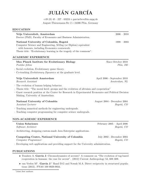 CV in PDF format MaxPlanckInstitut für Limnologie